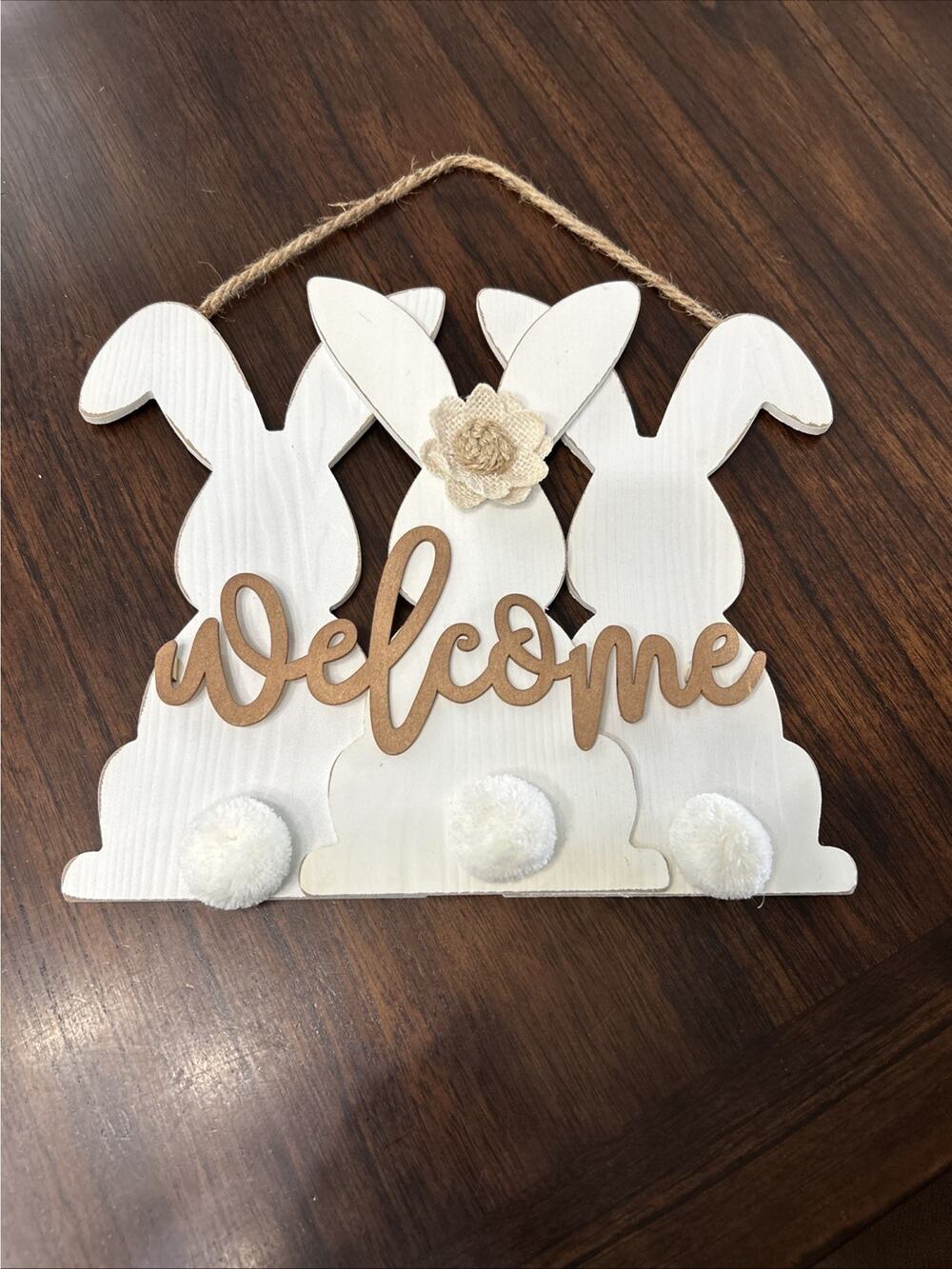 Welcome Easter Bunny Spring Decor Rabbit Rustic 12.75 x10.5in